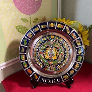 Artisan Multicolor Aztec Calendar Wall Plate